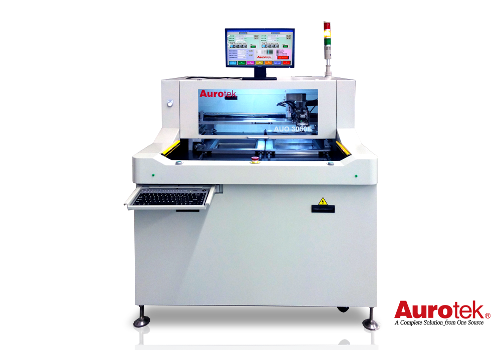 AUO 3000E 離線型PCB切割機：最大切割範圍  X:300mm, Y: 300mm，配有兩組加工治具，可同時執行放料及加工，增加產能。
